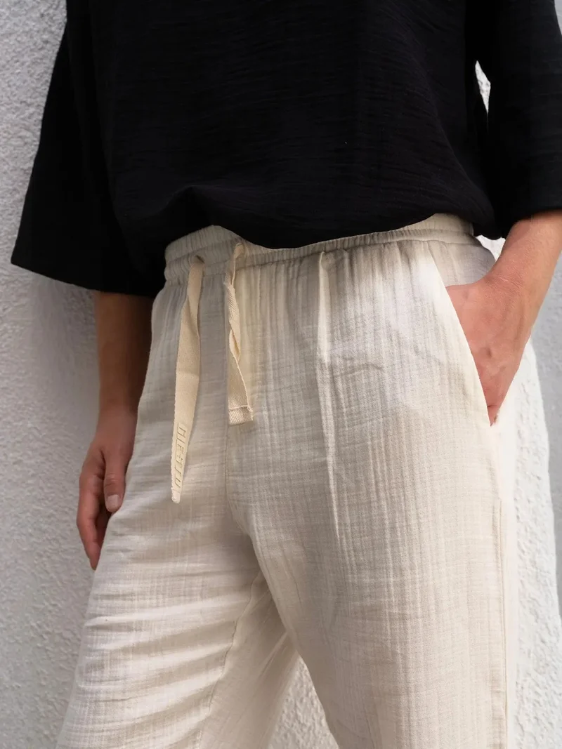 Giesto GIESTO Relaxed Fit Textured Cotton Pants